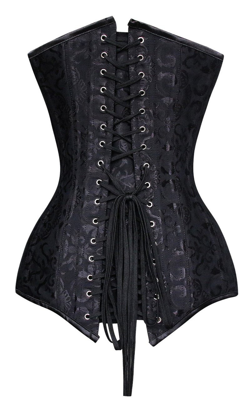 Charmian Women's 26 Steel Boned Brocade Long Torso Hourglass Body Shaper Corset Black XX-Large - Image 2